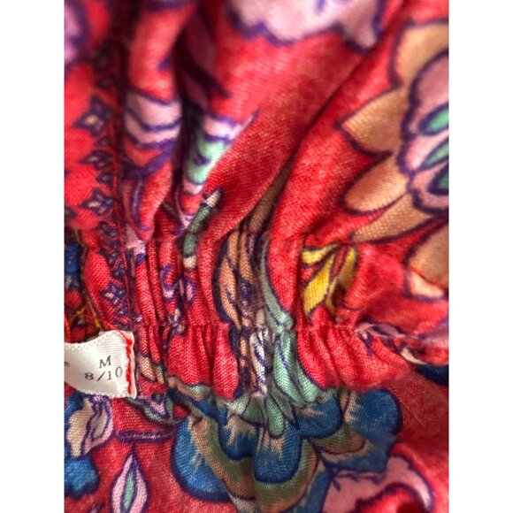 R Vivimos Bohemian Red Floral Maxi Dress womens Tassel Tie size meium - Picture 6 of 7